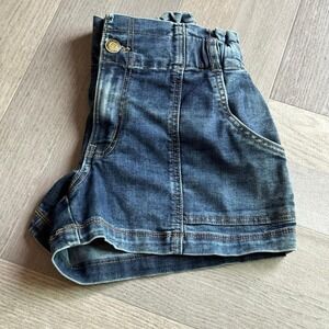 Maurices Denim Shorts‎ Elastic Waist High Rise Dark Wash Casual Cute Medium